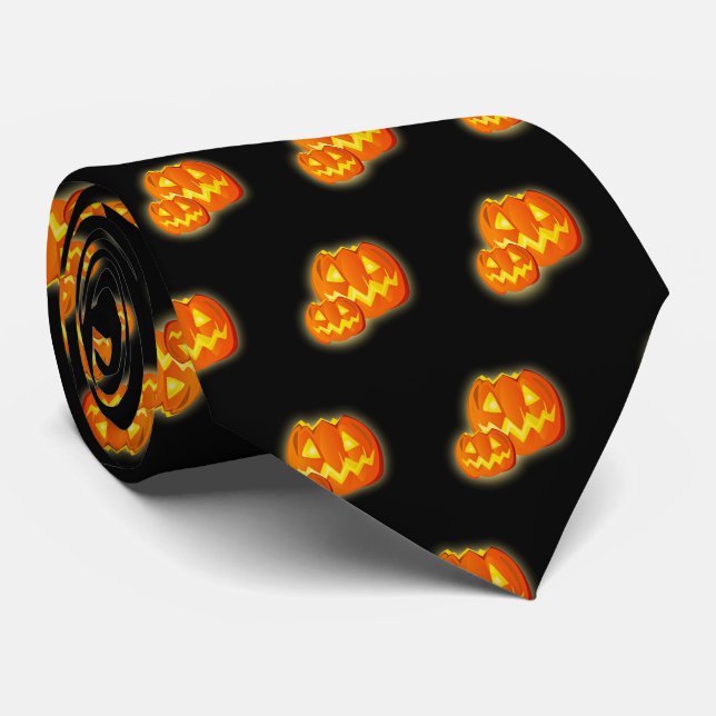 Halloween Black Orange Pumpkin Pattern Neck Tie (Rolled)