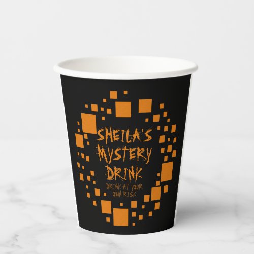 Halloween Black Orange Squares Name Spooky Drink Paper Cups