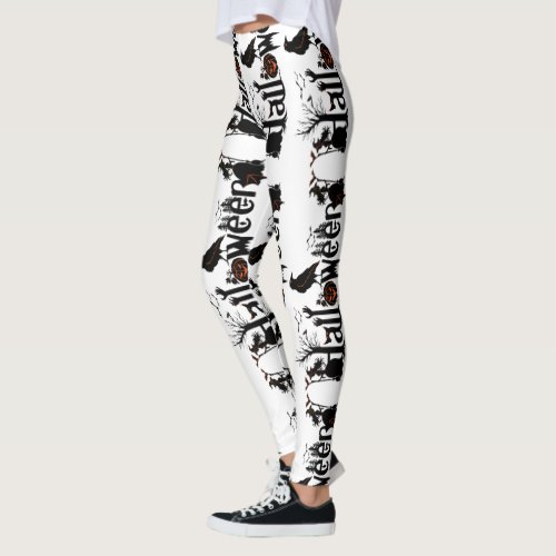 Halloween Black  Orange Typography Concept Design Leggings