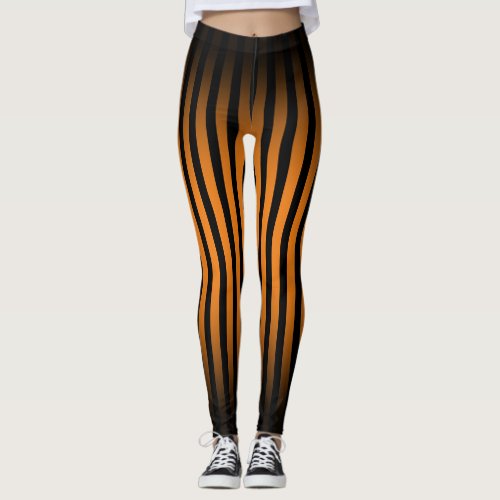 Halloween Black orange vertical stripes ombre Leggings