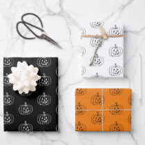 Halloween black orange white jack o lantern wrapping paper sheets