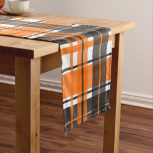Halloween Black Orange White Plaid Short Table Runner