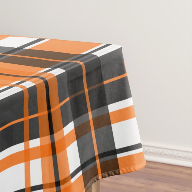 Halloween Black Orange White Plaid Tablecloth (In Situ)