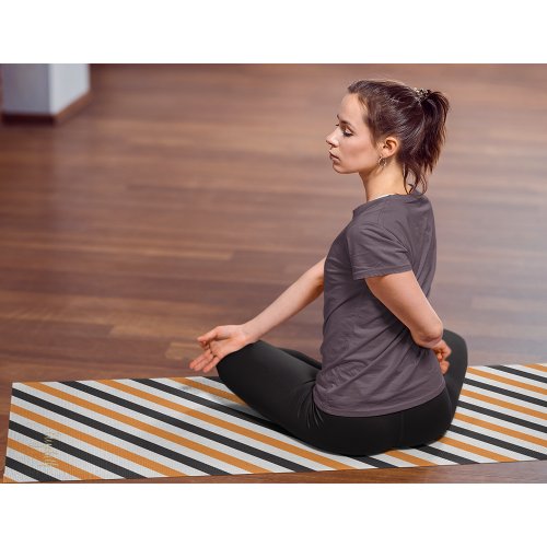 Halloween Black Orange White Stripes Gold Monogram Yoga Mat