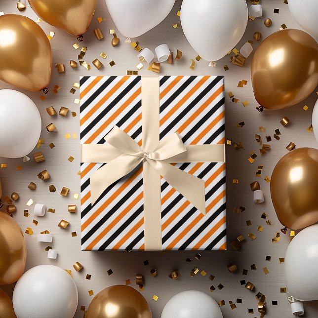 Halloween Black Orange White Stripes Pattern Gift Wrapping Paper (Halloween Black Orange White Stripes Pattern Gift Wrapping Paper)