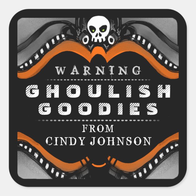 Halloween Black Orange White Treat Warning Label