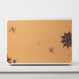 Halloween Black Paper Spiders on Orange Background HP Laptop Skin