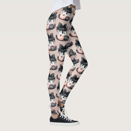 Halloween Black Pink Cake Treat Spooky Leggings