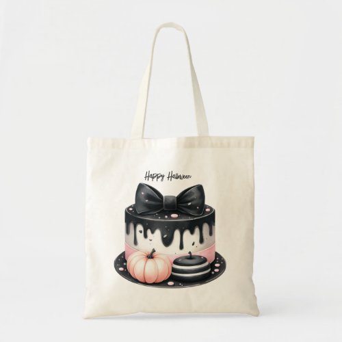 Halloween Black Pink Cake Treat Spooky Tote Bag