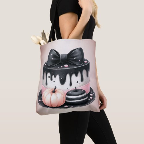 Halloween Black Pink Cake Treat Spooky Tote Bag