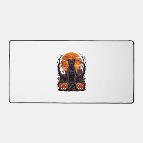 Halloween Black Pitbull Throne Pumpkins Full Moon_ Desk Mat