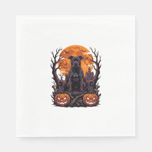 Halloween Black Pitbull Throne Pumpkins Full Moon_ Napkins