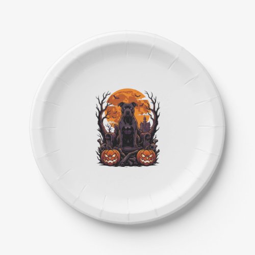 Halloween Black Pitbull Throne Pumpkins Full Moon_ Paper Plates