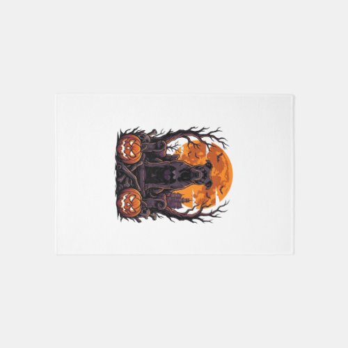 Halloween Black Pitbull Throne Pumpkins Full Moon_ Rug