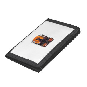 Halloween Black Pitbull Throne Pumpkins Full Moon_ Tri-fold Wallet