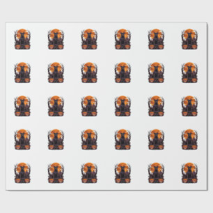 Halloween Black Pitbull Throne Pumpkins Full Moon_ Wrapping Paper