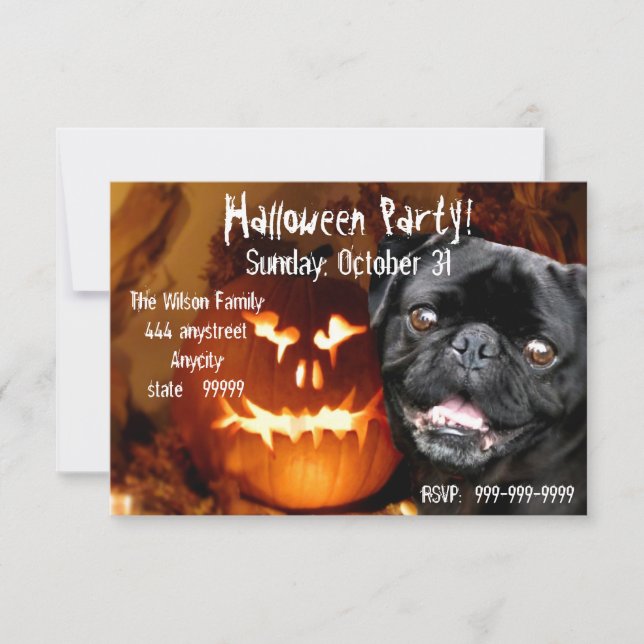 Halloween Black Pug party invitation (Front)