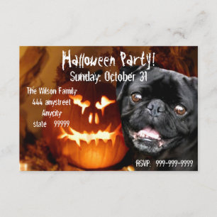 Halloween Black Pug party invitation