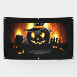 Halloween Black Pumpkin with Witches Hat Banner