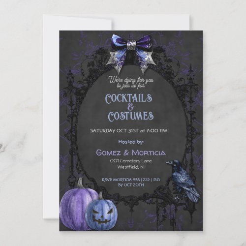 Halloween Black Purple Raven Skeletons Spooky Invitation