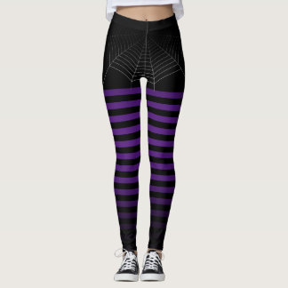 Halloween Black Purple spider web stripes ombre Leggings