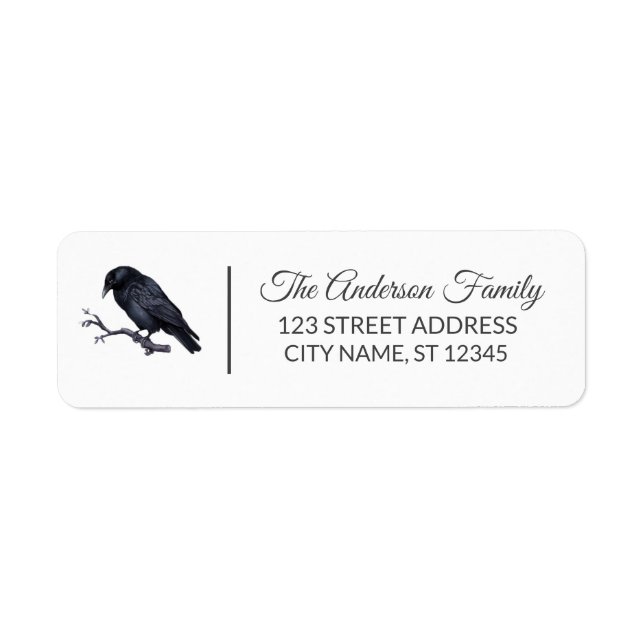 Halloween Black raven crow Custom Family Name   Label (Front)
