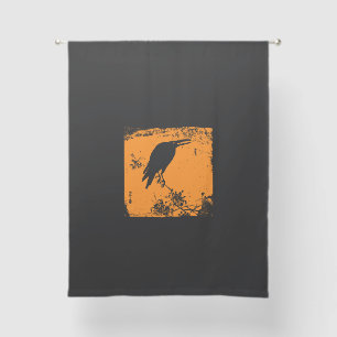 Halloween Black Raven on Orange Sheer Curtains
