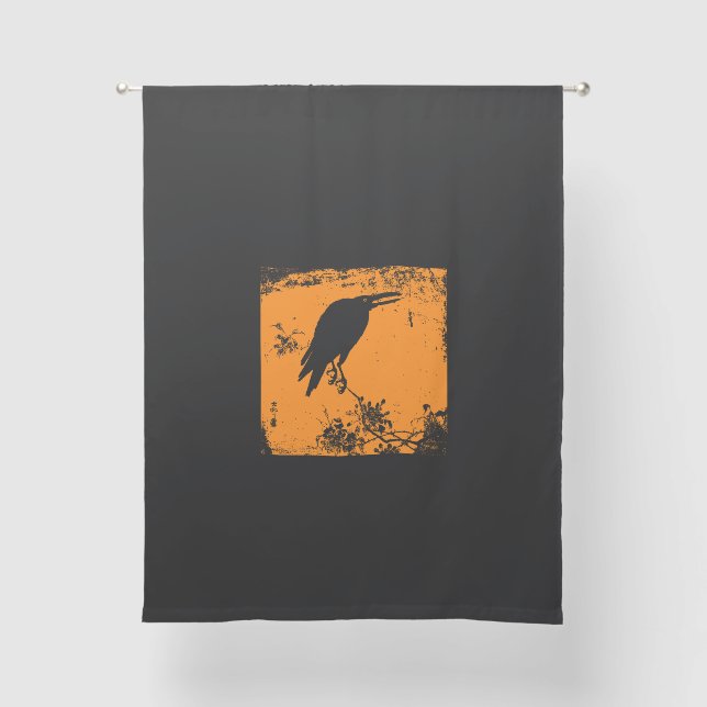 Halloween Black Raven on Orange Sheer Curtains (Front)