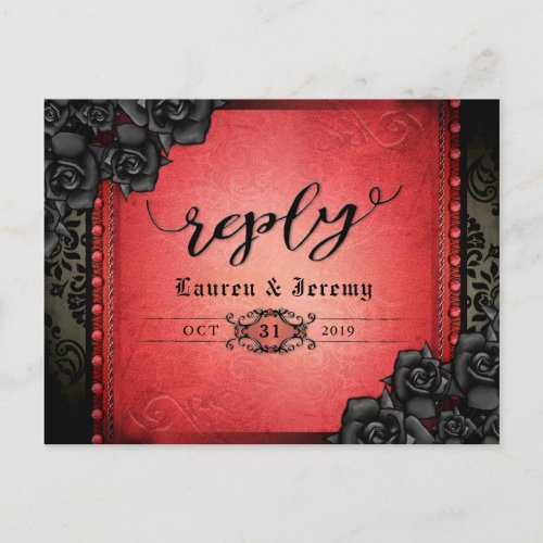 Halloween Black  Red Gothic Reply PostCard