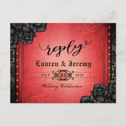 Halloween Black  Red Gothic Reply PostCard