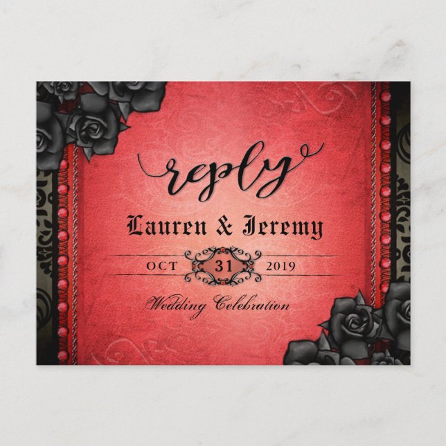 Halloween Black & Red Gothic Reply PostCard (Front)