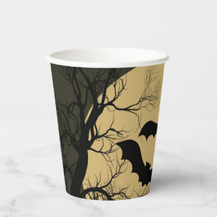 Halloween Black Red Haunted House Bat Full Moon Paper Cups