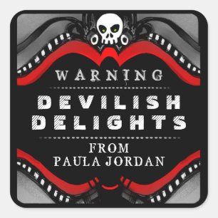 Halloween Black Red & White Treat Warning Label