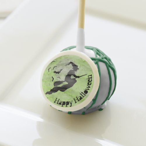 Halloween Black Silhouette Witch  Broom Green Cake Pops