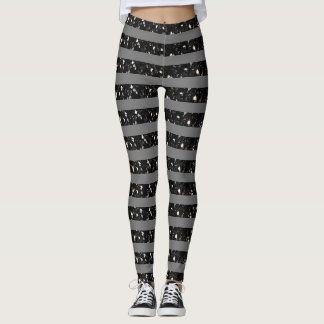 Halloween Black sparkles stripes lines on gray Leggings