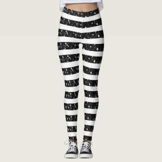 Halloween Black sparkles stripes lines on white Leggings