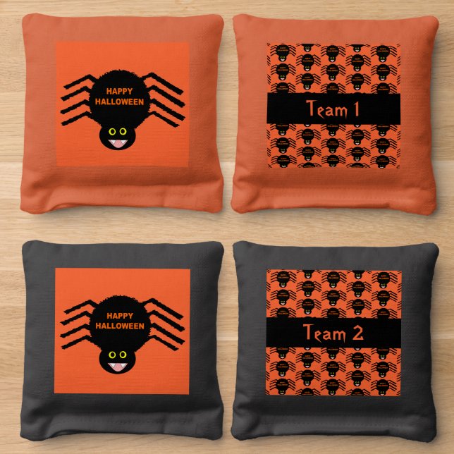Halloween Black Spider Custom Cornhole Bags (Wood)