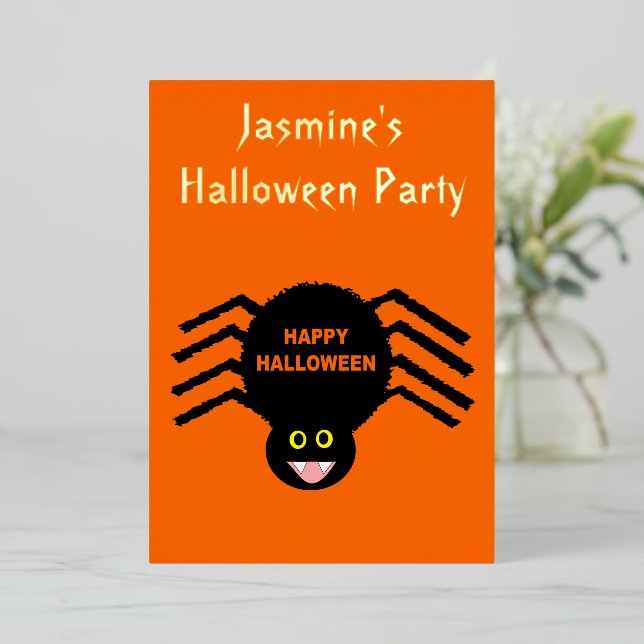 Halloween Black Spider Custom Foil Invitation (Standing Front)