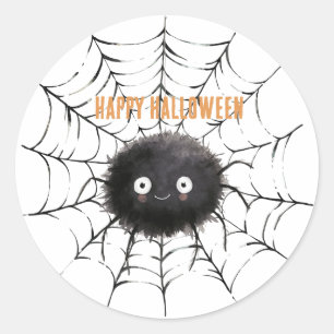 Halloween Black Spider on Web Classic Round Sticker