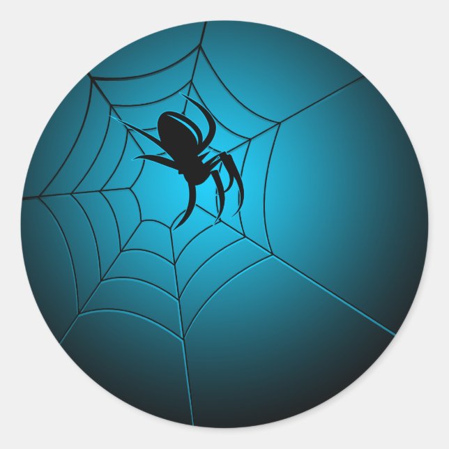 Halloween Black Spider on Web Classic Round Sticker (Front)