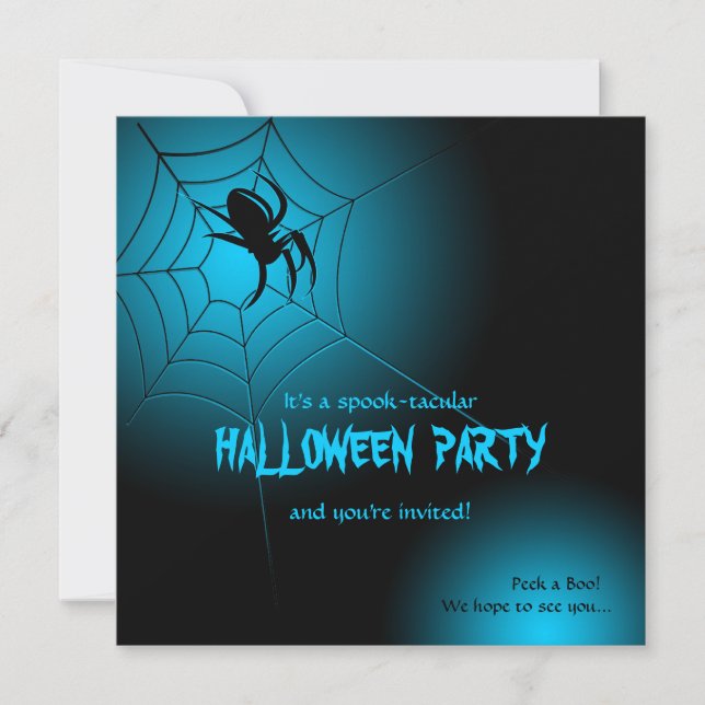 Halloween Black Spider on Web Invitation (Front)