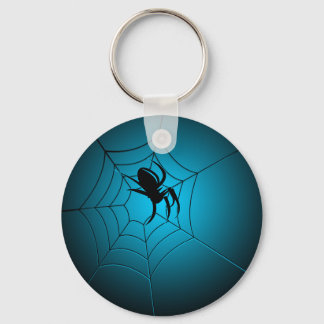 Halloween Black Spider on Web Keychain
