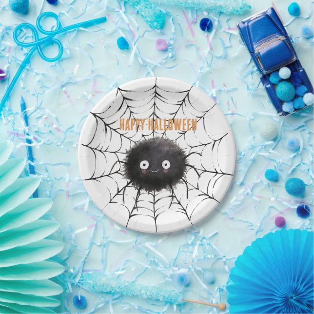 Halloween Black Spider on Web Paper Plates (Party)