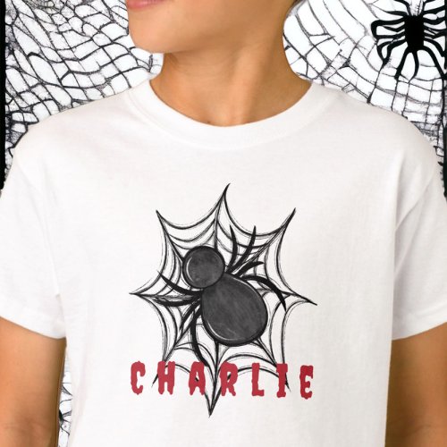 Halloween Black Spider Spiderweb Name T_Shirt