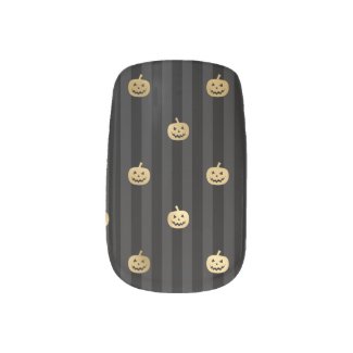 Halloween Black stripes Gold Foil Pumpkins Minx Nail Art