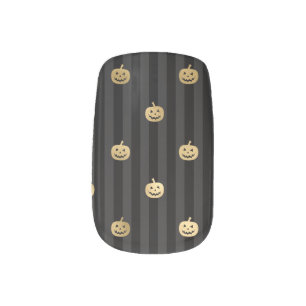 Halloween Black stripes Gold Foil Pumpkins Minx Nail Art