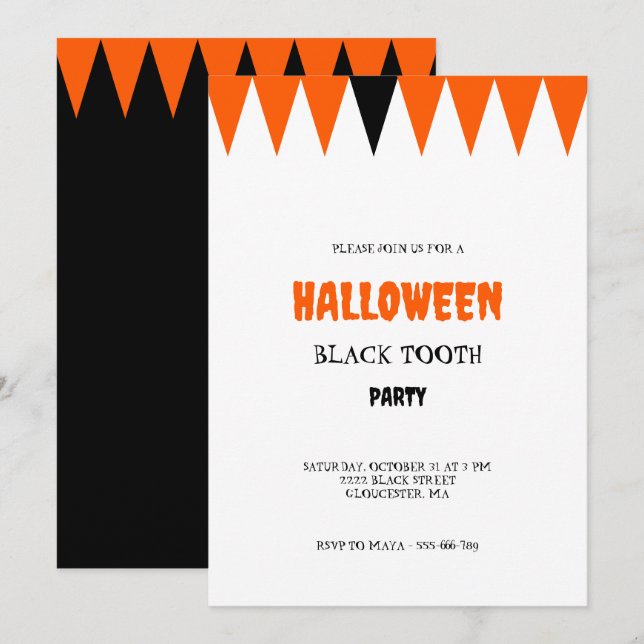Halloween Black Tooth Party Invitation (Front/Back)