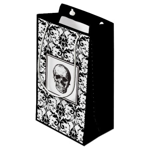 HALLOWEEN Black Vintage Damask Pattern Skull Small Gift Bag