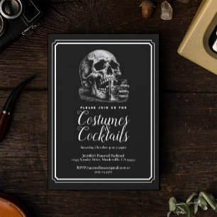 Halloween Black Vintage Skull Costume Party Invitation