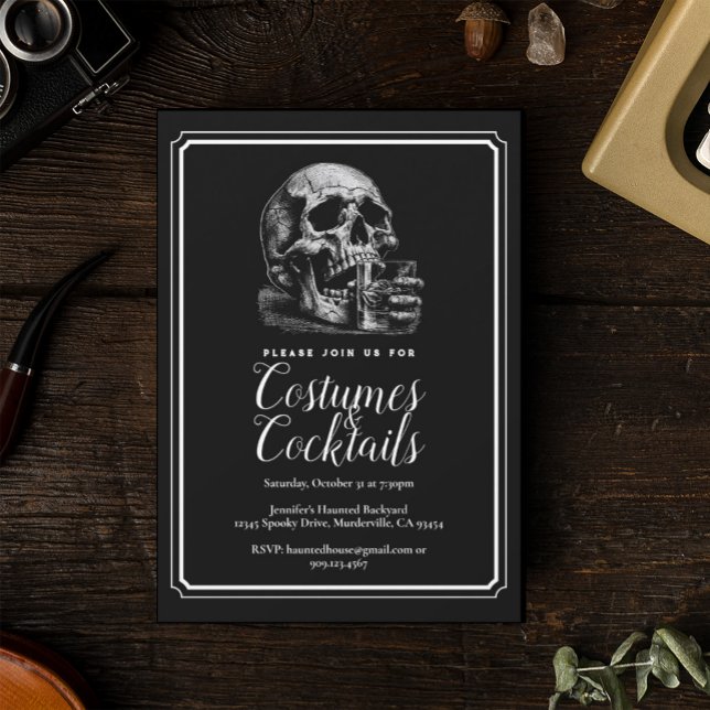 Halloween Black Vintage Skull Costume Party  Invitation (Creator Uploaded)